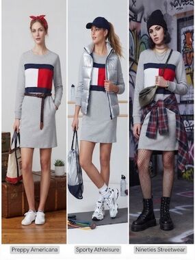 Tommy Hilfiger Long Sleeve Sweatshirt Mini Dress  Flag Logo M Preppy Americana
